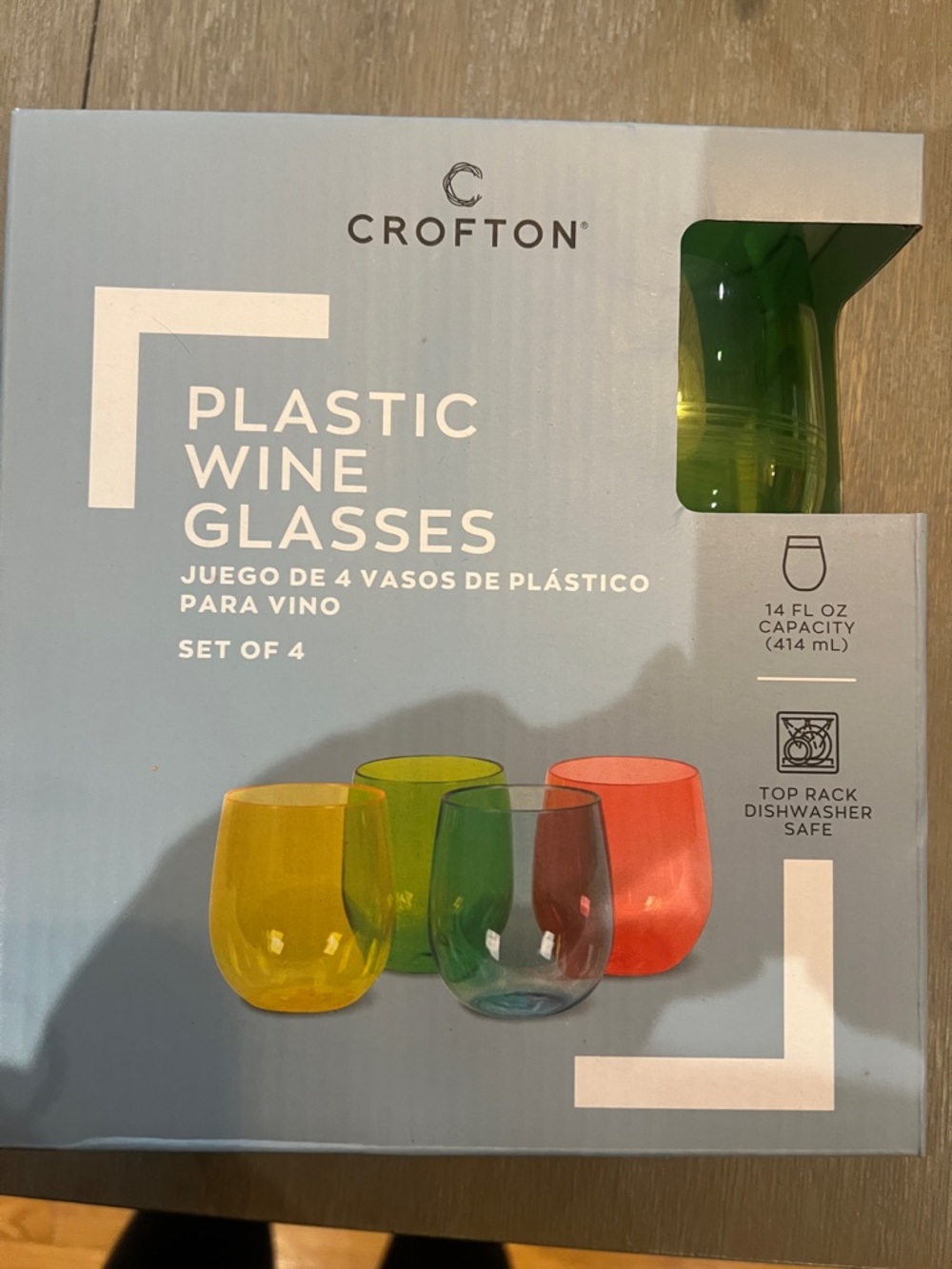 Crofton Colorful Plastic Stemless Wine Glasses - Yellow, Green, Blue, Red